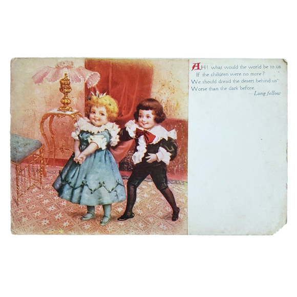Antique Postcard Victorian Children Farmhouse Decor Cottagecore Vintage 1909 - Picture 1 of 5